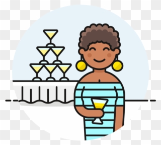 100 Champagne Tower Party Female African American - Cartoon Clipart