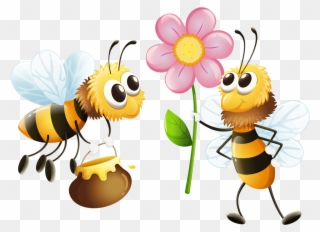 Bee Clipart, Bees And Wasps, Bee Farm, Buzz Bee, Bee - Cartoon Flowers And Bees - Png Download