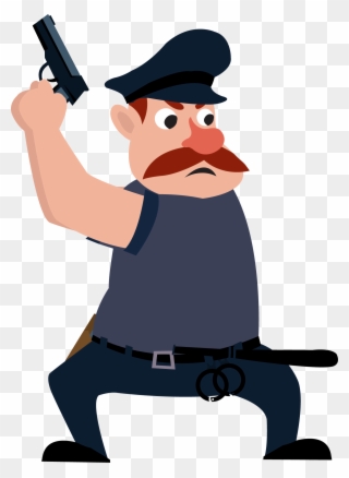 Banner Free Stock Cartoon Police Officer Icon - Police With Gun Png Clipart
