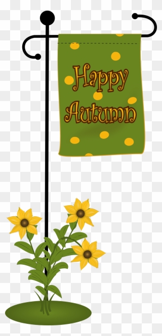 Happy Autumn Flag With Fowers - Autumn Clipart