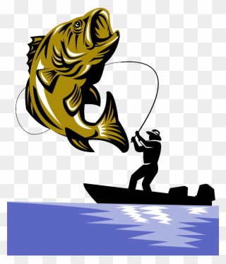 Bass Fishing Fishing Rod Largemouth Bass - Largemouth Bass Fish And Fly Fisherman Clipart