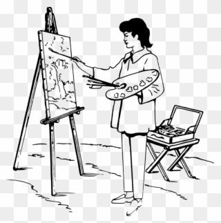 Painting Easel Black And White Drawing Art - Drawing Of A Person Painting Clipart