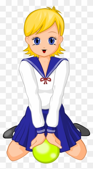 Anime Schoolgirl With Green Ball - Schoolgirl Anime Png Clipart
