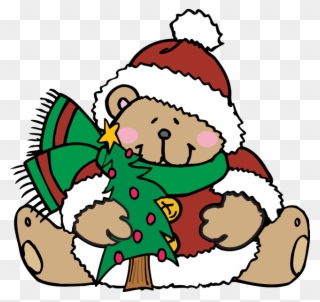 Cute Teddy Bears Dressed For Christmas - Bear With Christmas Tree Clipart - Png Download