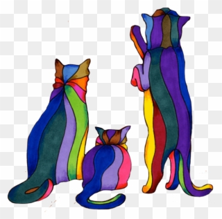 Painting Of Three Colorful Curious Cats With Stripes - Cartoon Clipart
