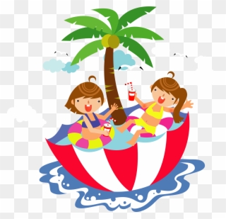 Pool Umbrella Cliparts - Swimming Pool Cartoon Girls - Png Download