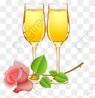 Cartoon Rose Champagne Glasses, Cartoon Clipart, Rose - Champagne - Png Download