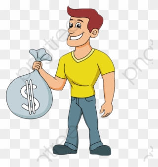 A Cartoon Man Holding A Pocket Bag, Cartoon, Hand Money, - Cartoon Man Holding Money Clipart