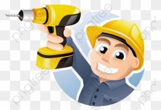 An Electric Tool Worker, Safety Hat, Hand Tools, Cartoon - Carpenter Cartoon Vector Free Clipart