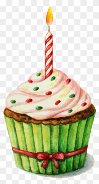 Birthday Cake Painting Clip Art Drawing A - Cupcake With A Candle - Png Download