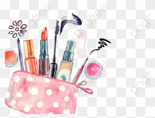 Drawing Watercolor Makeups - Make Up Bag Drawing Clipart