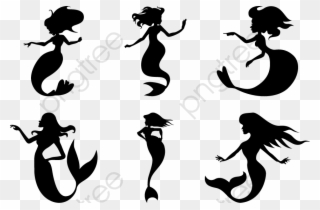 Black And White Mermaid Silhouette Mermaid Clipart - Free Mermaid Svg Download - Png Download