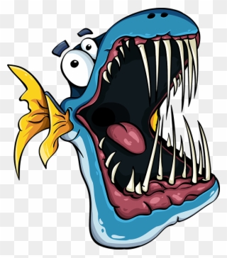 Fish Toothy Jaw Fun Character Sea Colorful Blue - Fish Cartoon Clipart