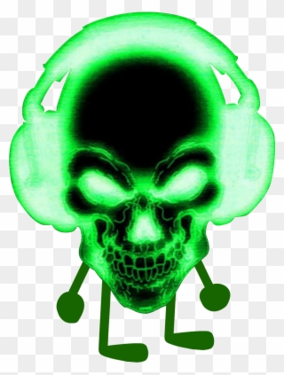 Green Skull With Headphones Clipart