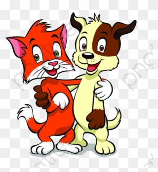Hug With Cats And Dogs - Hond En Kat Cartoon Clipart