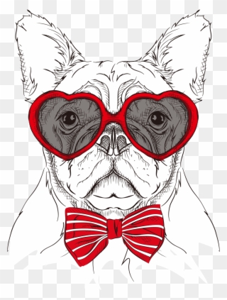 Cartoon Dog S Head Painted Glasses Bow - หมา ใส่ แว่น การ์ตูน Clipart