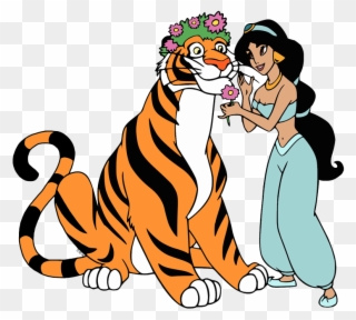 Clip Art Of Jasmine With Rajah Wearing A Crown Flowers - Jasmines Tiger Aladdin - Png Download