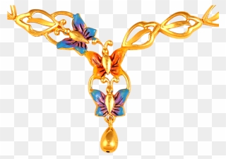 Colored Butterflies Gold Necklace - Chain Clipart