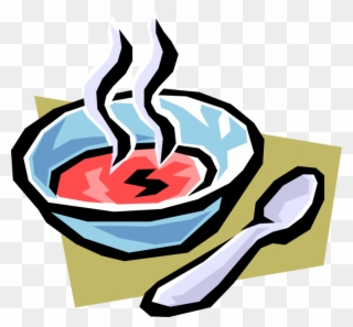 Vector Illustration Of Bowl Of Hot Soup With Spoon - Cartoon Bowl Of Cereal Clipart
