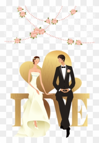Groom And Bride Transparent Background Png - Cartoon Wedding Couple Romantic Clipart