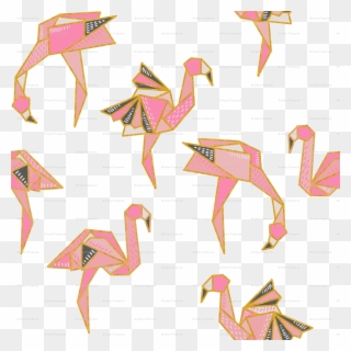 Flamingamis Flamingos White Fabric Helenpdesigns Flamingamisorigami - Origami Paper Clipart