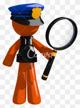 Orange Man Police Officer Holding Magnifying Glass Clipart
