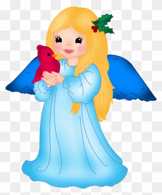 Blue Little Angel With Bird Png Clipart - Angel Clipart Transparent Png