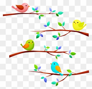 Clipart Bird On A Tree Branch - Png Download