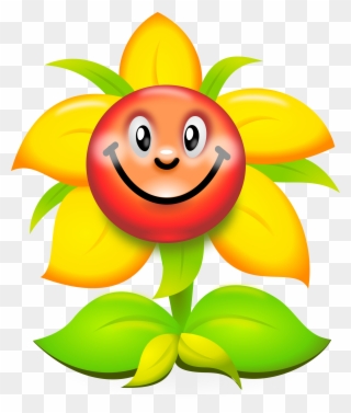 Yellow Flower Clipart Smiley Flower - Sunflower Cartoon - Png Download
