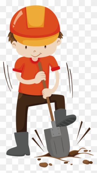 Cute Style Hand Drawn Orange Hard Hat Worker Labor - Digging Man Clipart