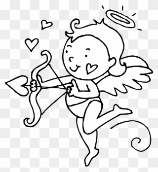 Valentine Cupid Clipart Free - Valentines Day Clip Art Black And White - Png Download