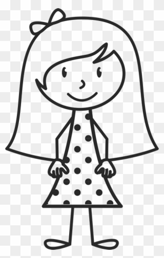 Girl With Long Hair And Polka Dot Dress Stamp - Stick Figure With Dress Clipart