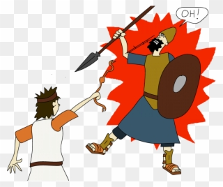 As Goliath Attacked, David Ran Towards Him - Cartoon Clipart