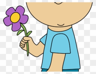 Flowers Clipart Child - Clip Art Kid Holding Flower - Png Download
