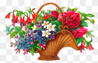 Antique Images Free Flower Basket Clip Art 2 Wicket - Basket Full Of Flowers - Png Download