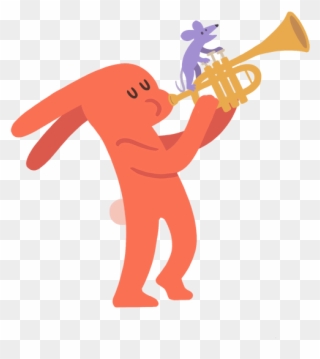 Cartoon Rabbit Playing A Trumpet, A Mouse Pressing - Trumpet Clipart