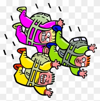 Vector Illustration Of Three Skydivers Falling To Earth - Illustration Clipart