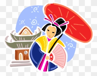 Vector Illustration Of Japan Geisha In Traditional Clipart