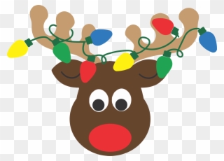 Reindeer Head With Lights - Reindeer With Christmas Light Svg Clipart