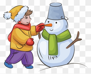Boy Building Snowman Clipart - Png Download