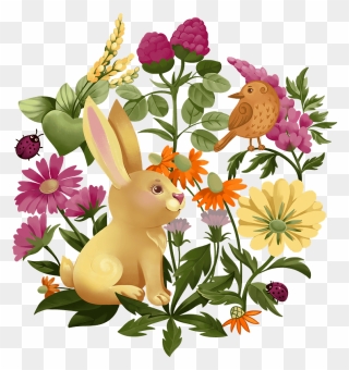Bunny In Flowers Clipart - Illustration - Png Download