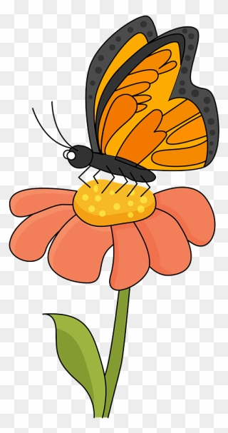 Butterfly On A Flower Clipart - Butterfly On Flower Clipart - Png Download