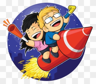 Transparent Firecracker Clipart - Guy And Girl Riding Rocket - Png Download