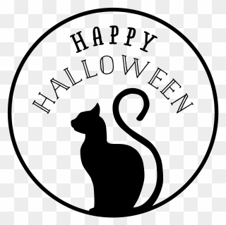 Cat Happy Halloween Stamp - Happy Halloween Clipart Black And White - Png Download