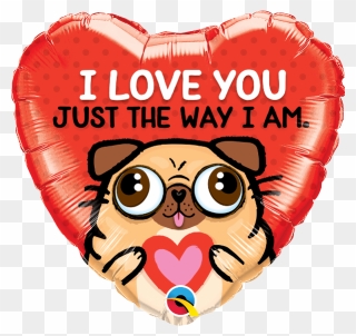 Pug Love You - Happy Valentines Day Balloon Qualatex Heart Clipart