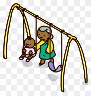 Swing Grandma And Kid - Child Clipart