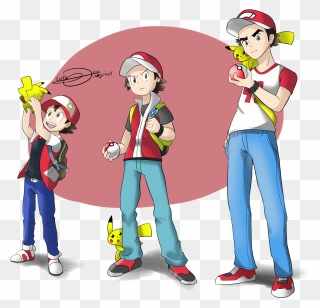 Transparent Big And Small Clipart - Pokemon Trainer Red And Blue - Png Download
