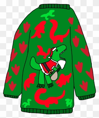 A Dinosaur Themed Ugly Christmas Sweater With A T Rex Clipart