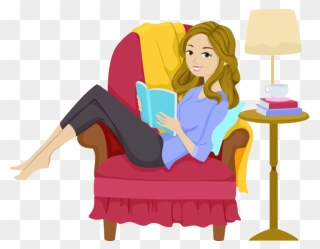 Apple Sitting On Books Clipart Freeuse Stock Reading - Woman Reading A Book Clipart - Png Download