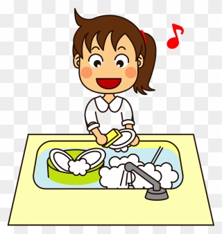 Girl Washing Dishes Clipart - 茶碗 を 洗う イラスト - Png Download